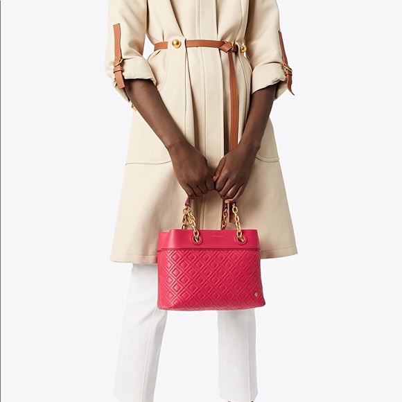 Tory Burch Fleming Small Quilted Leather Tote - Bright Azalea - Picture 4 of 6